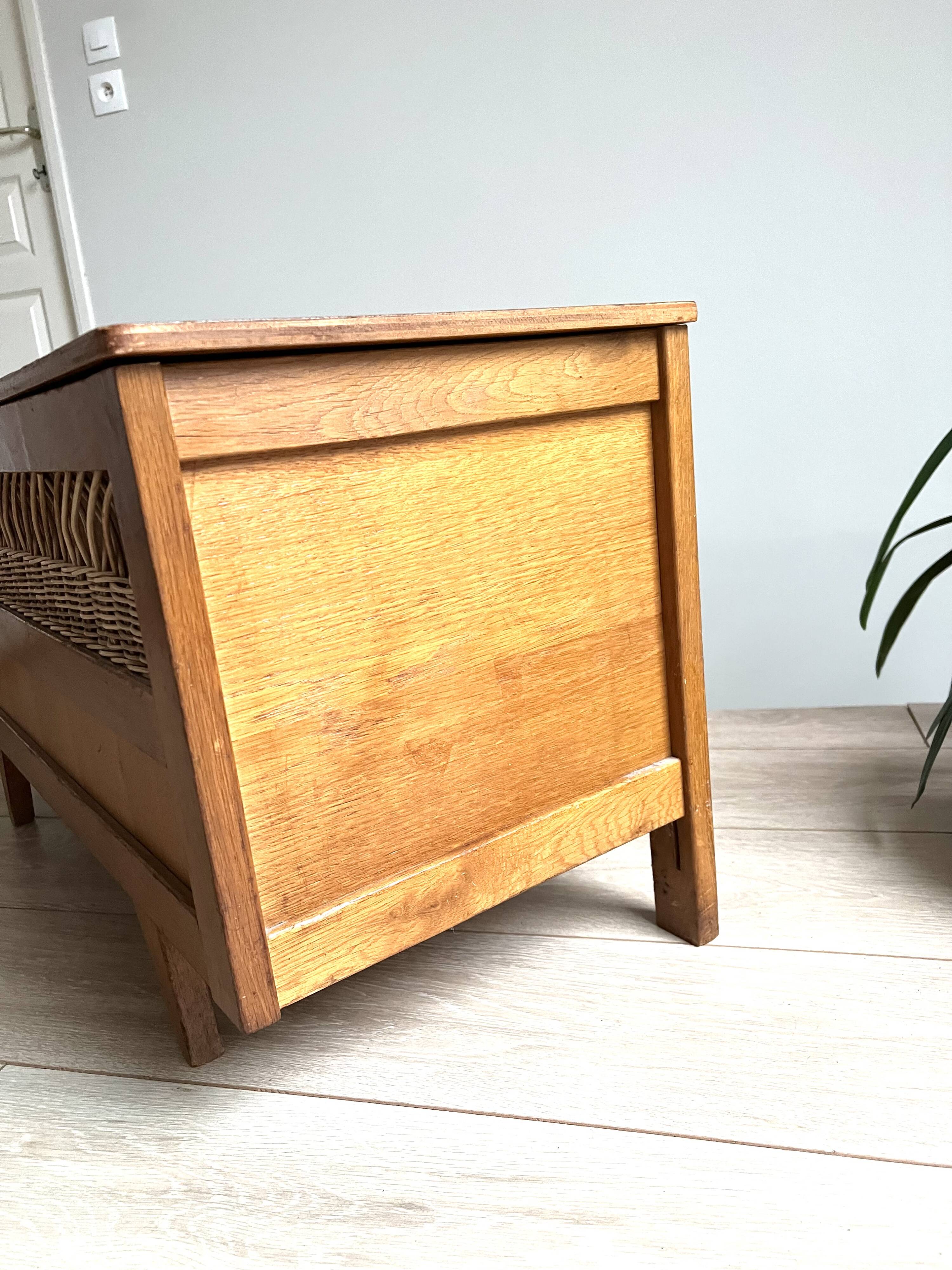 Wooden and rattan chest