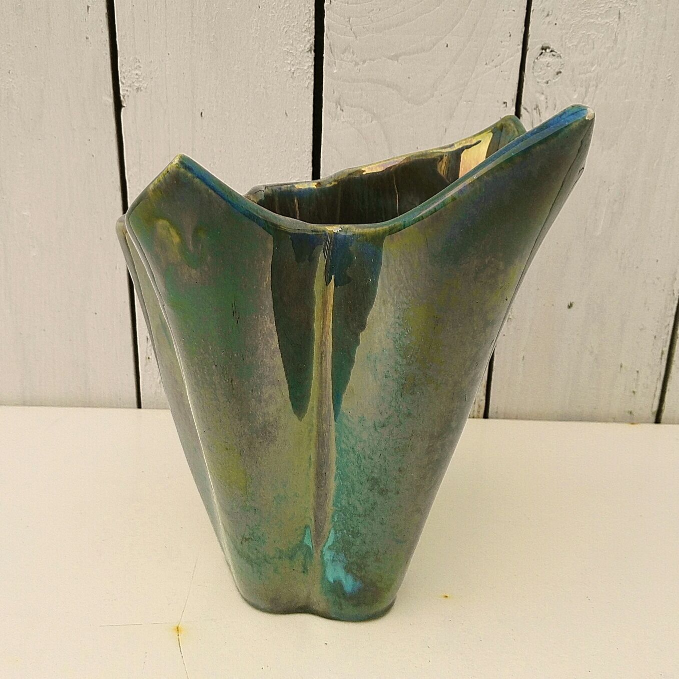 Iridescent ceramic vase Vichy enamels by A. Cytère