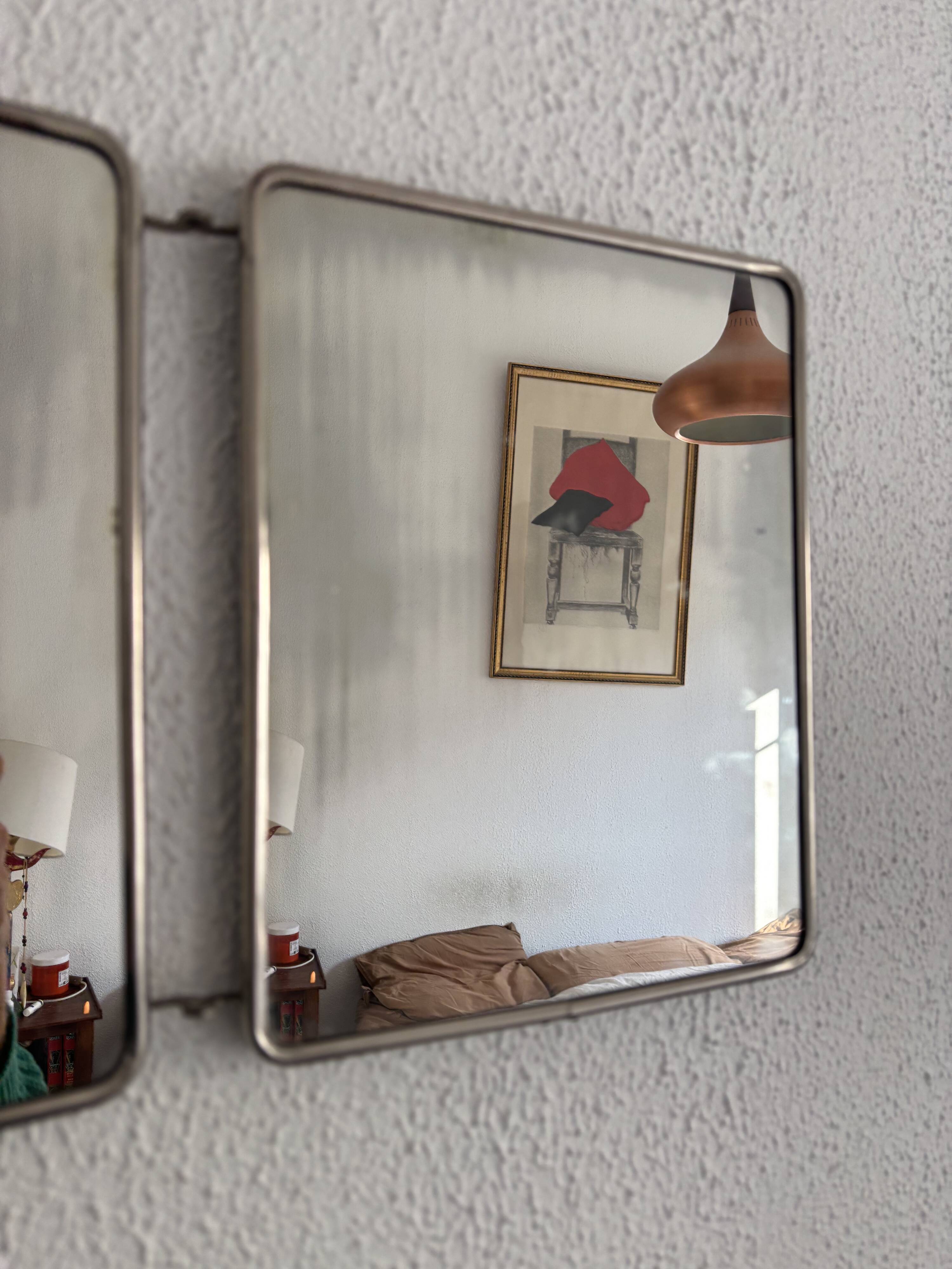 Vintage 1960 triptych mirror barber Mirbel blue Klein lizard imitation - 27