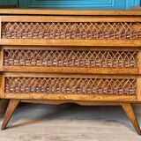 Commode vintage bois et rotin