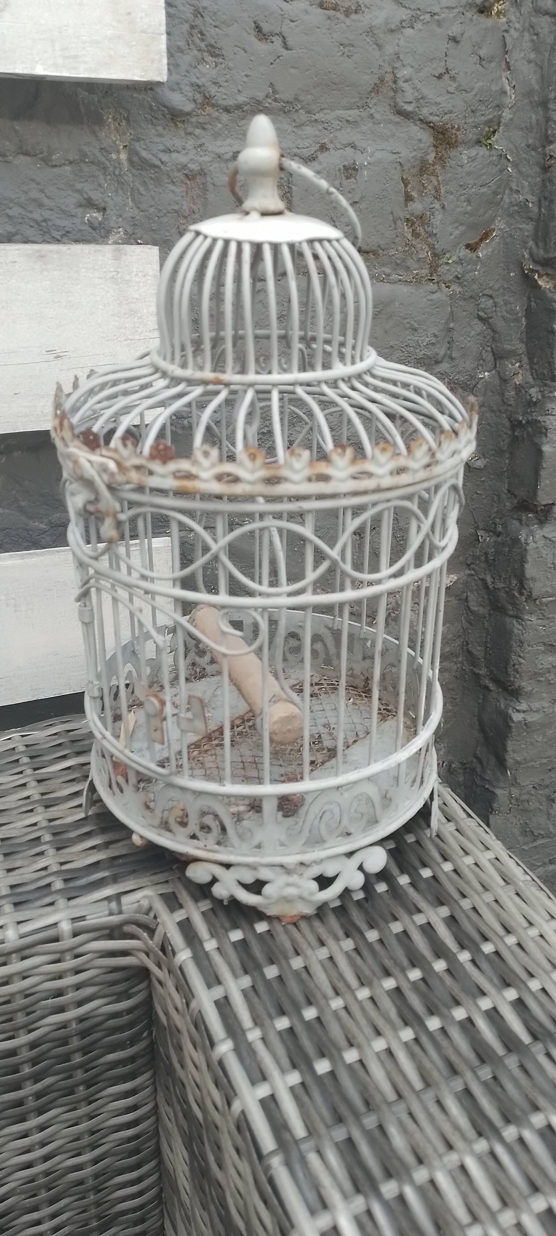 Vintage gray metal bird cage