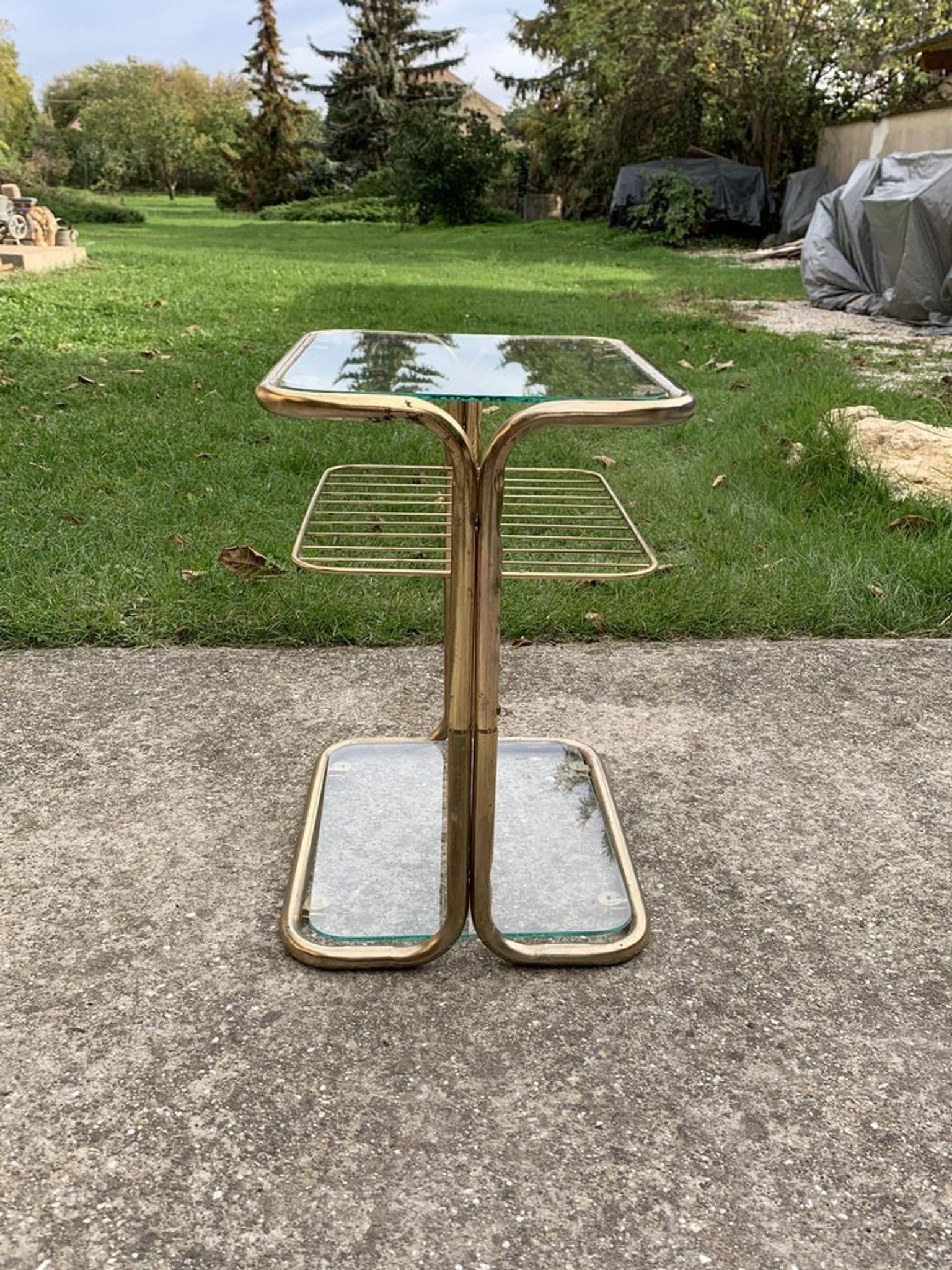 Brass and glass side table, italy, 1970s