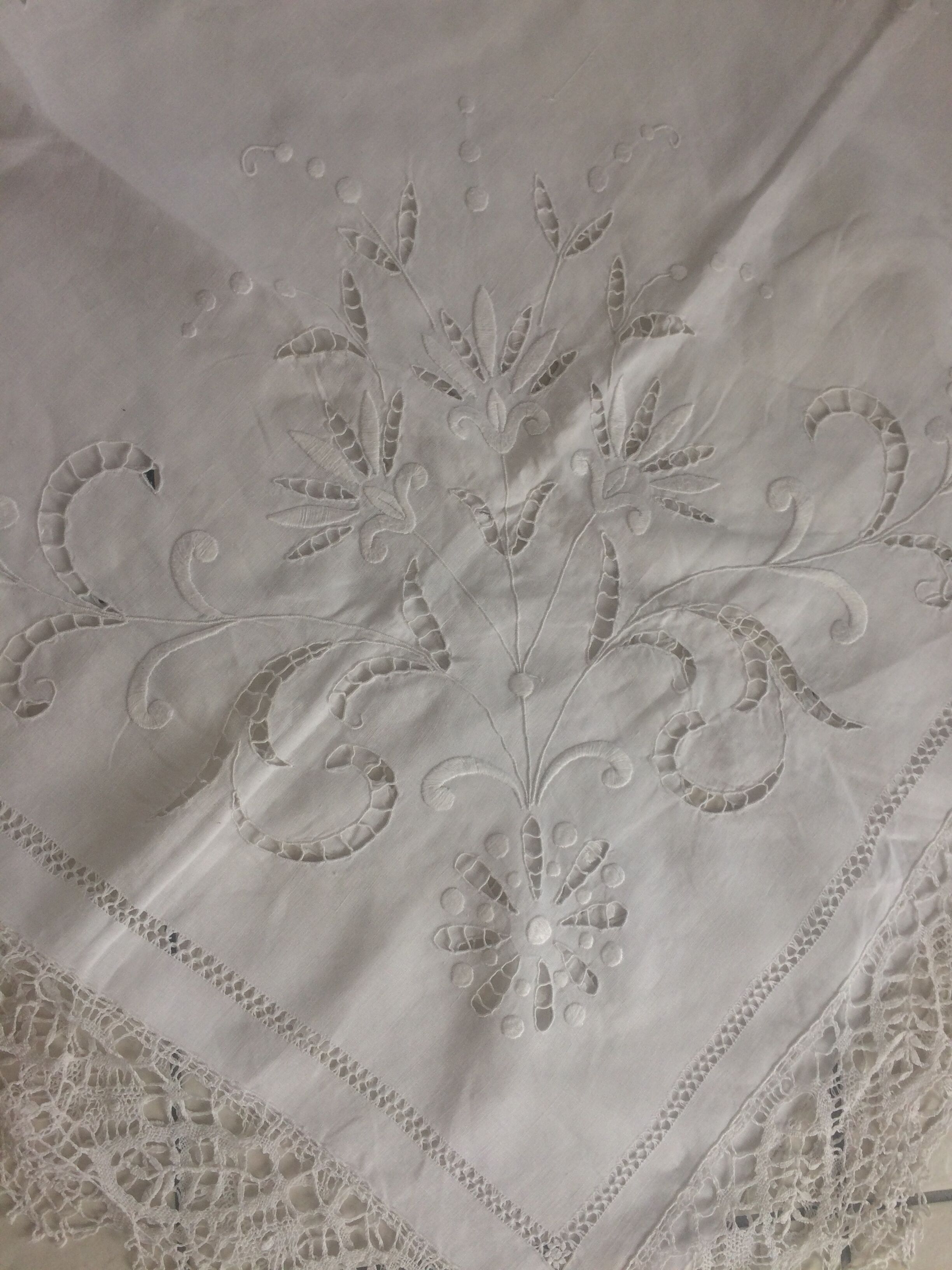 Old tablecloth with embroidery and handmade lace