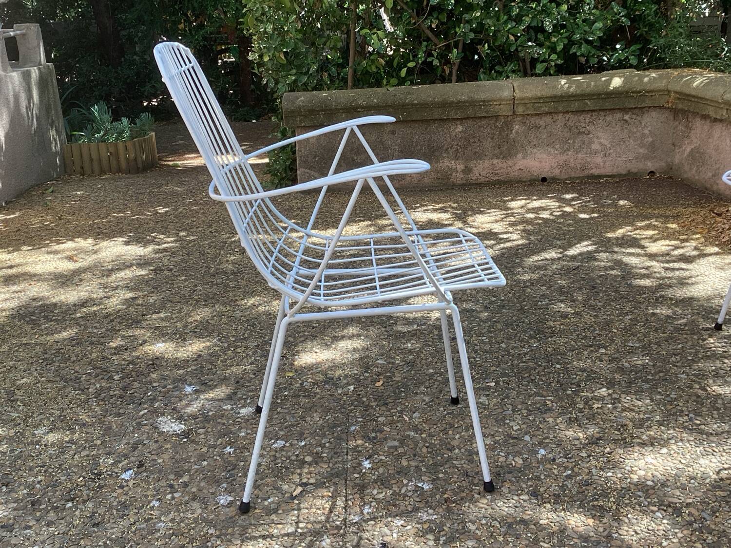 4 vintage 60s garden armchairs in white metal
