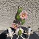 Vegetable wall lamp, pink flowers and green foliage, white, green and pink patina, vintage