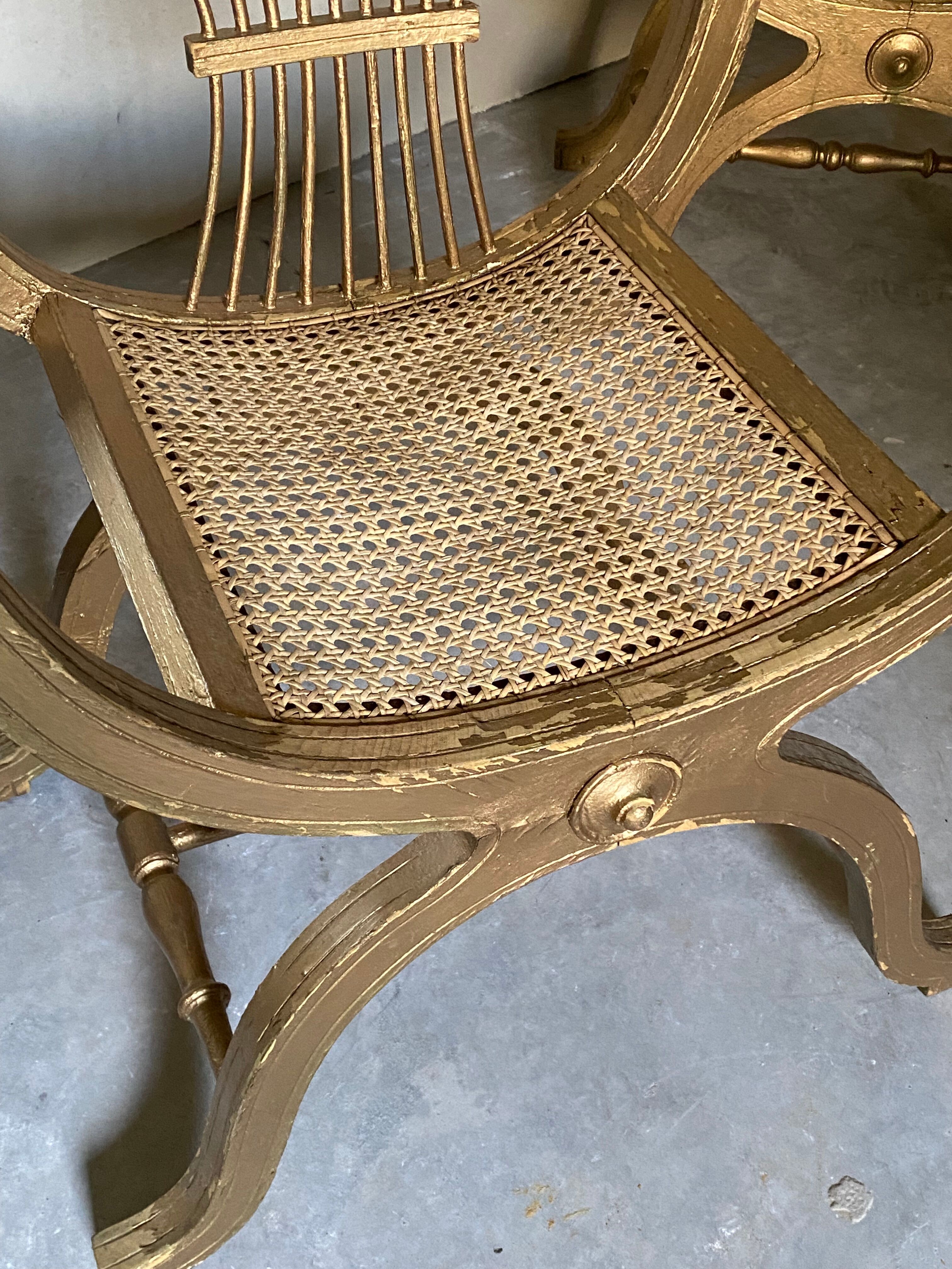 Pair of canework golden armchairs