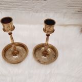 Pair chiseled brass candlesticks