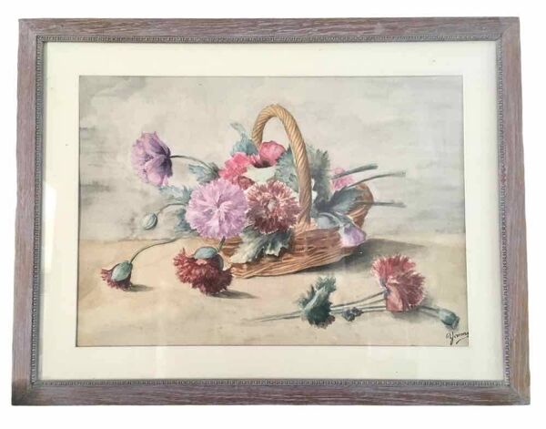Tableau aquarelle panier de pivoines