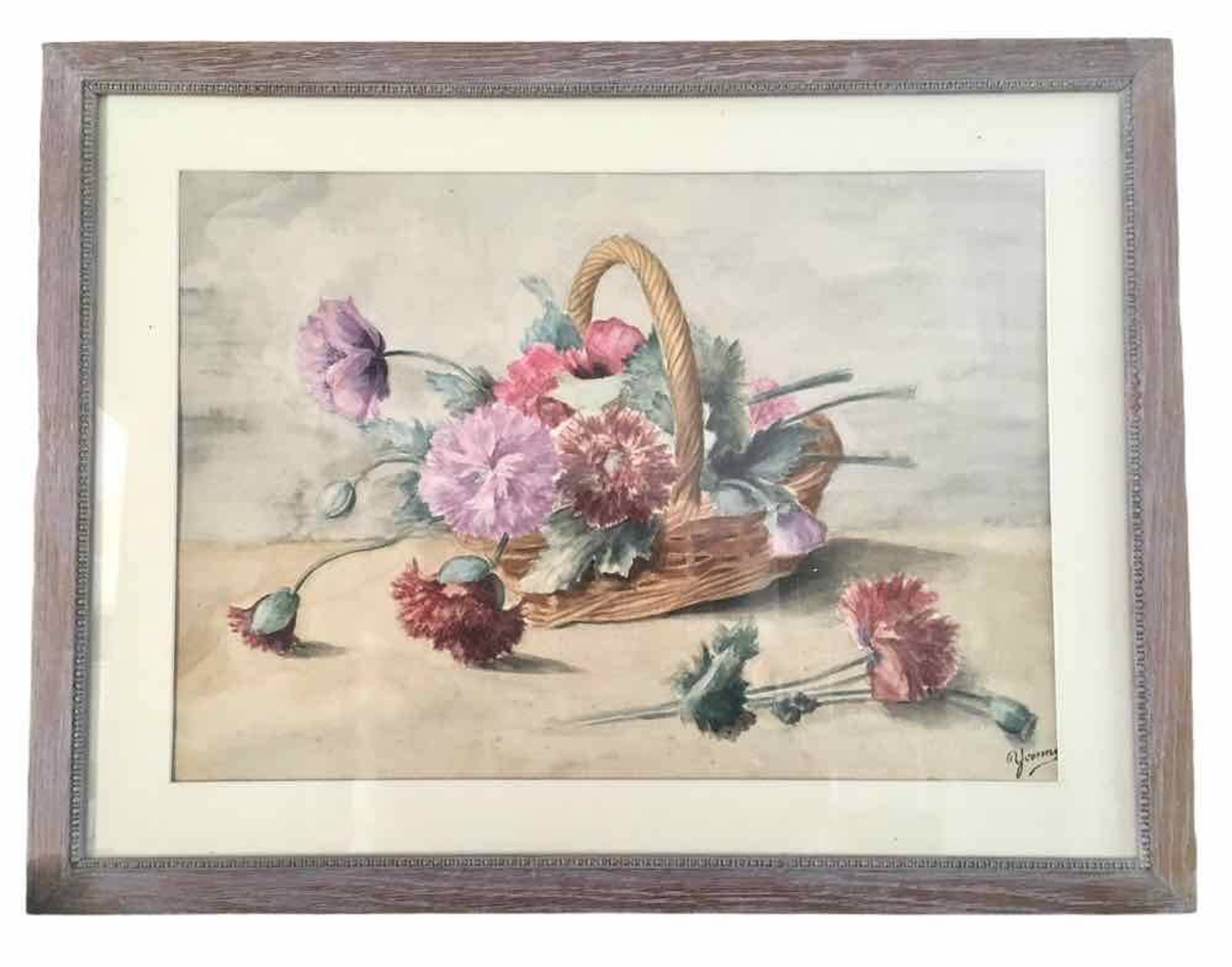Tableau aquarelle panier de pivoines
