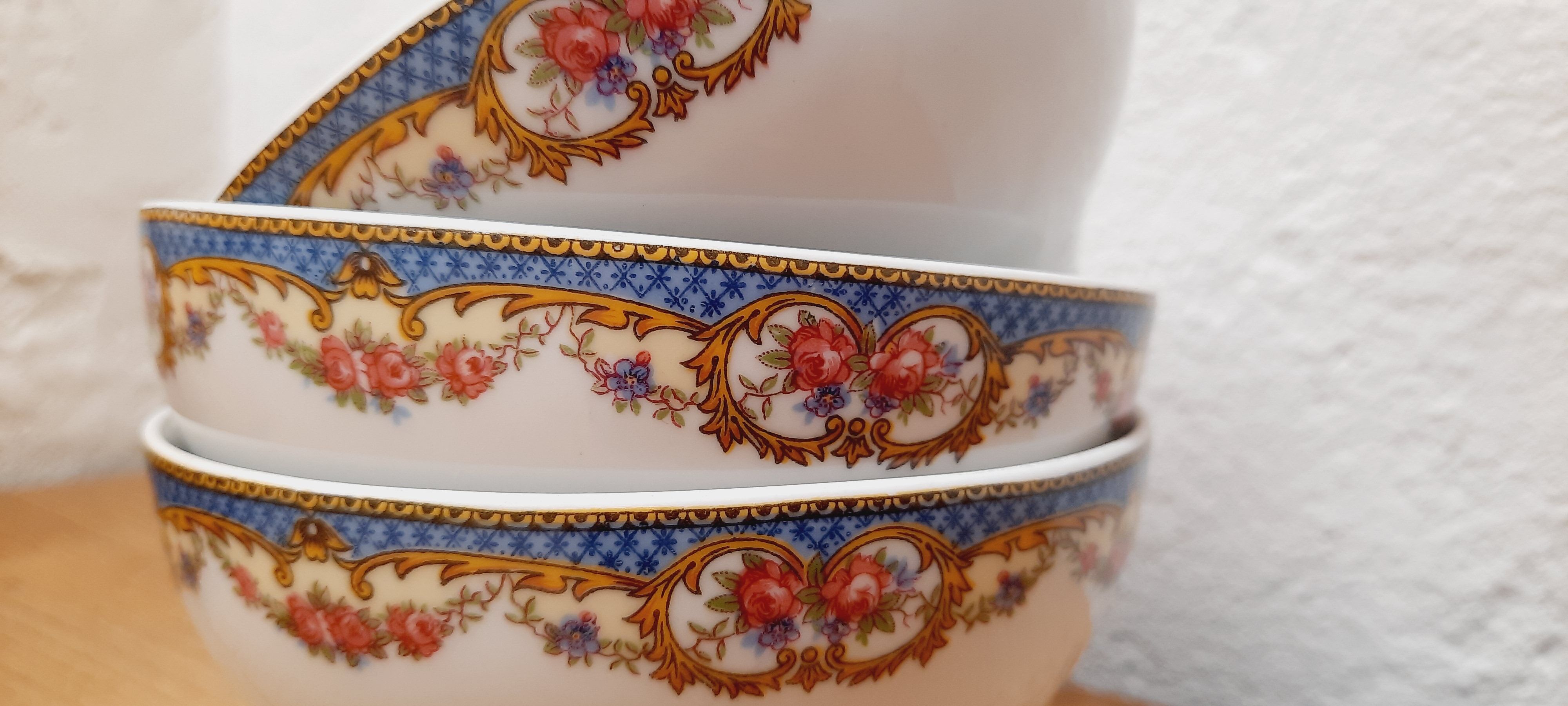 Set 3 bols porcelaine guirlande de fleurs