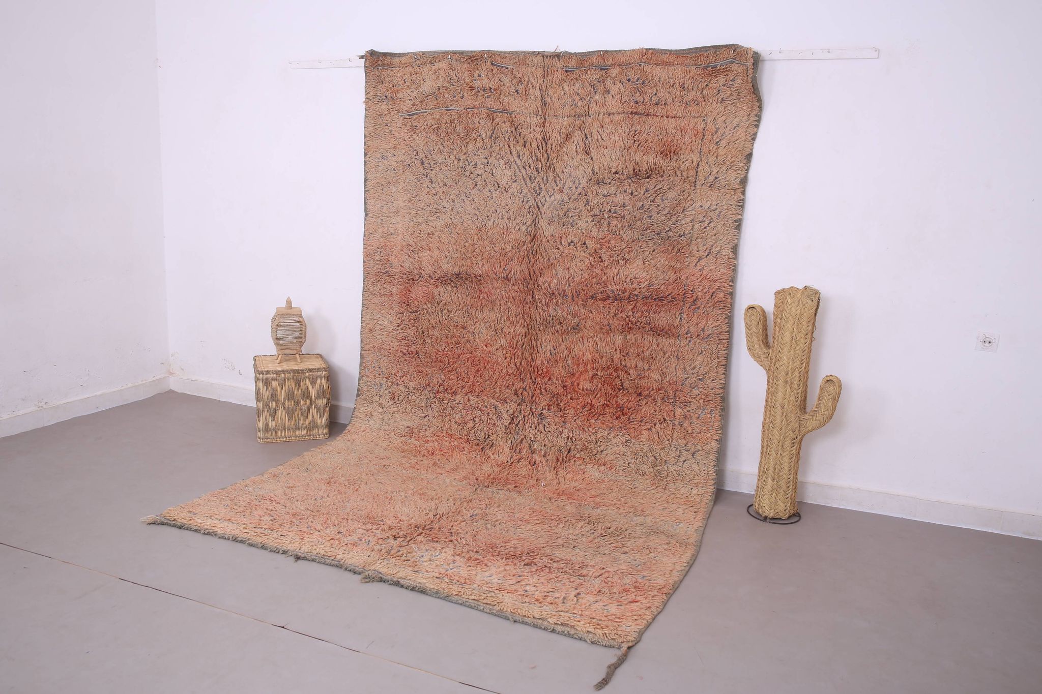 Peach Vintage Moroccan Rug 203 x 331 cm, Berber Shag Rug, Handmade Boho Rug