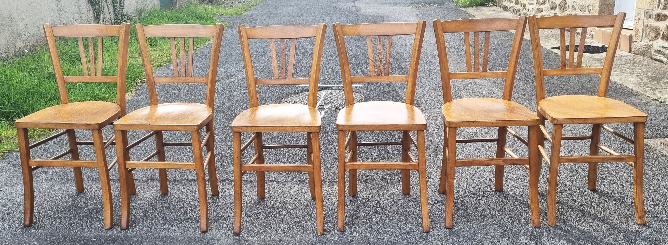 6 Luterma bistro chairs, blond wood, vintage, 50s