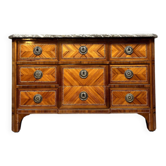 France 18th century: Louis XVI period chest of drawers in noble wood marquetry