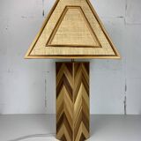 Midcentury pencil reed rattan bamboo and brass table lamp, 1970s