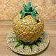 Barbotine ananas vintage ensemble pot et plat, deco exotique