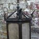 ancient hexagonal wrought iron lantern, decoration lily flowers- 19th century