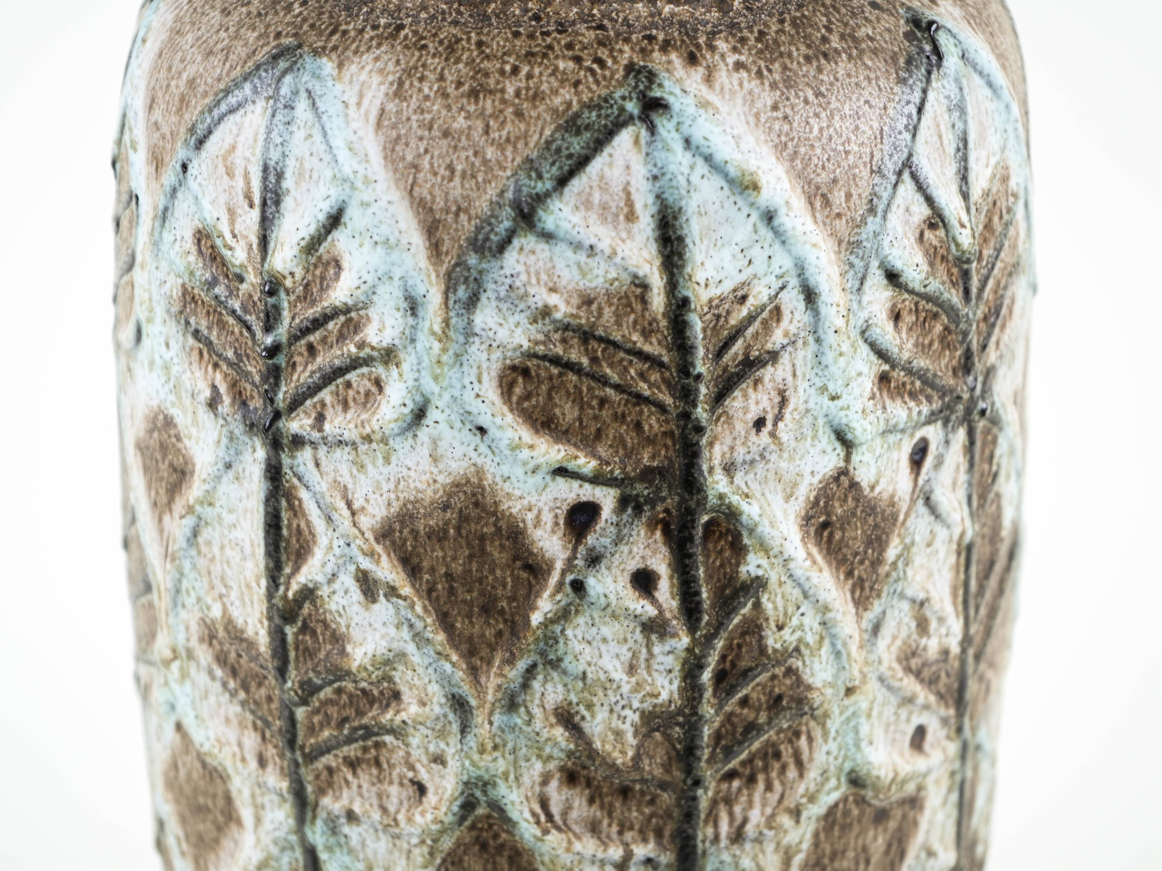 Scheurich ceramic floor vase with botanical relief pattern, Germany, 1970s