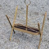 Vintage magazine rack from the 60s in neo-classical style in gold metal and mahogany