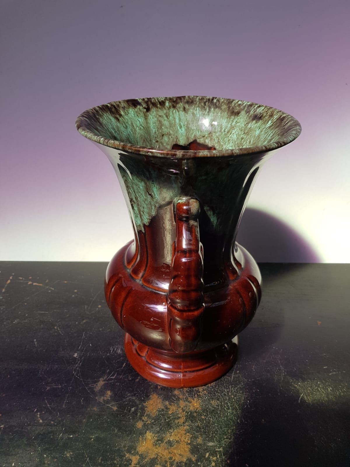 Former Vase ADP Enamelled Ceramics Brown Blue Green Frames - Vintage Anses