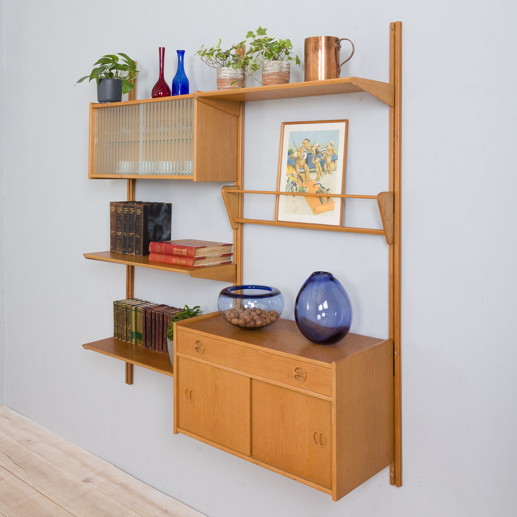Two-bay oak wall unit by Sven Andersen, Norway 1970