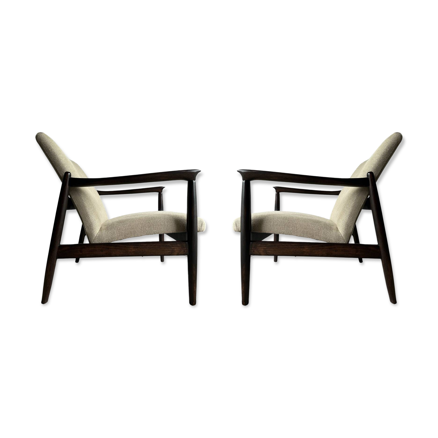 Pair of vintage GFM-64 pure linen armchairs by Edmund Homa, 1960s