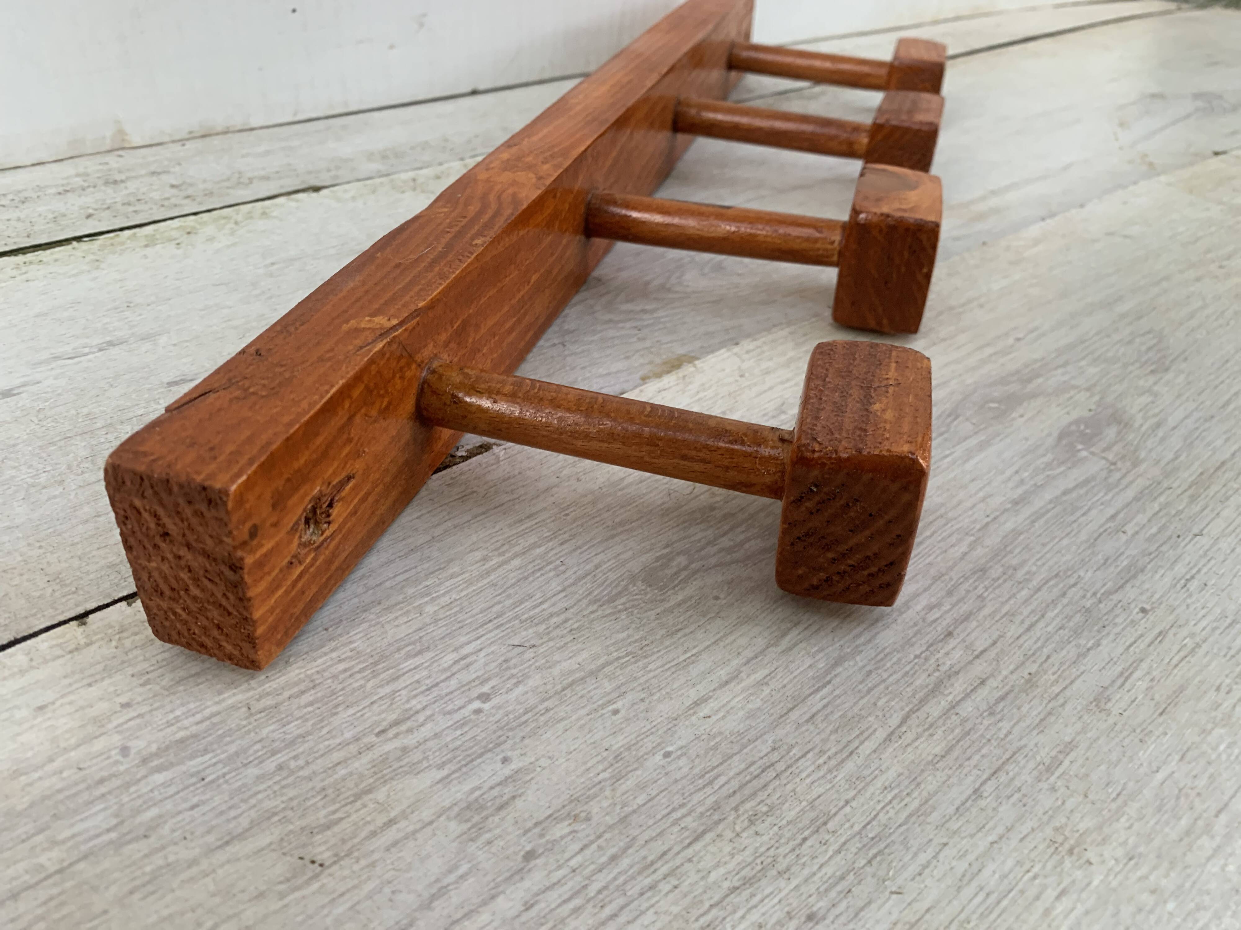 Wooden coat rack wall hooks. 4 wooden coat hooks