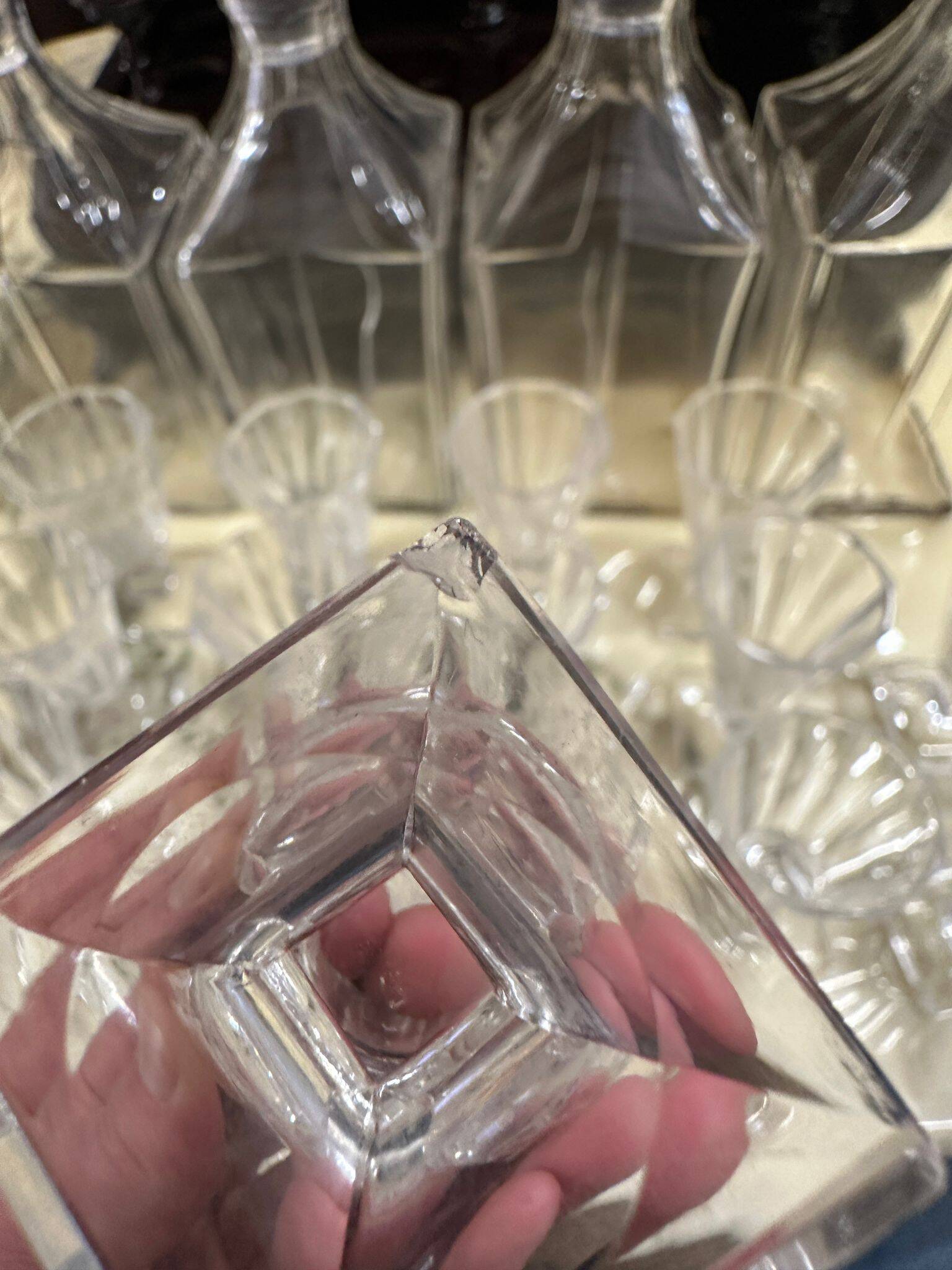 Antique liqueur set – Napoleon III style – 4 decanters + 15 glasses