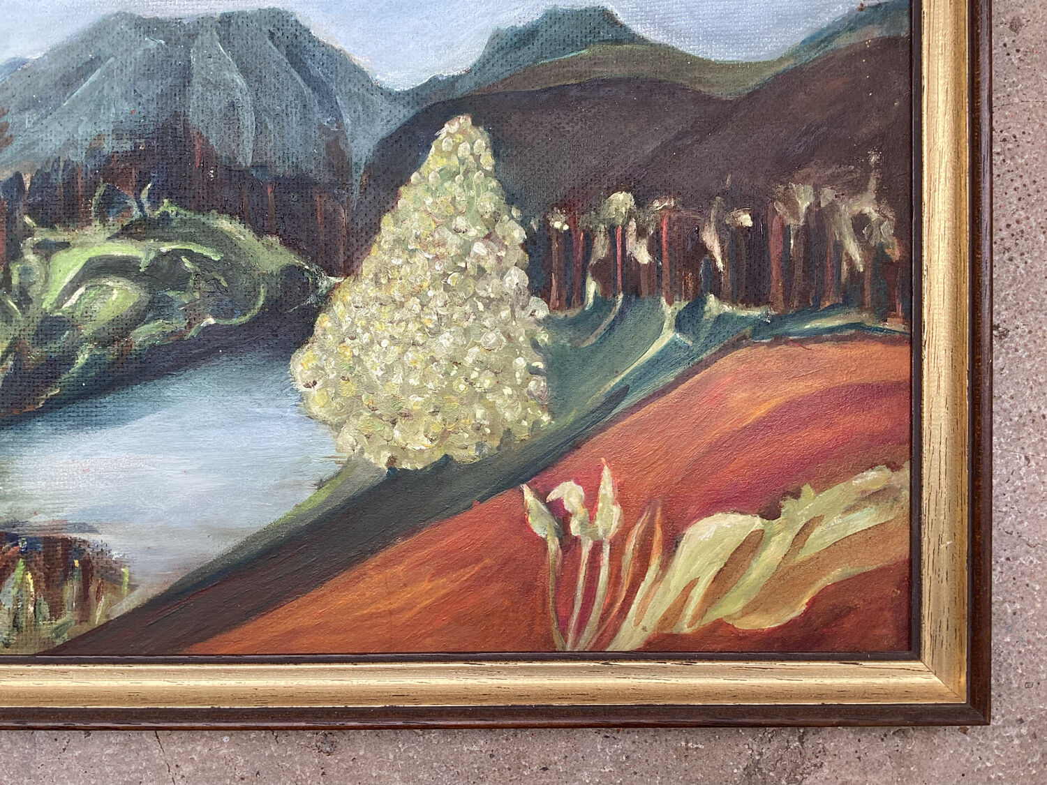Landscape oil on wood framed vintage