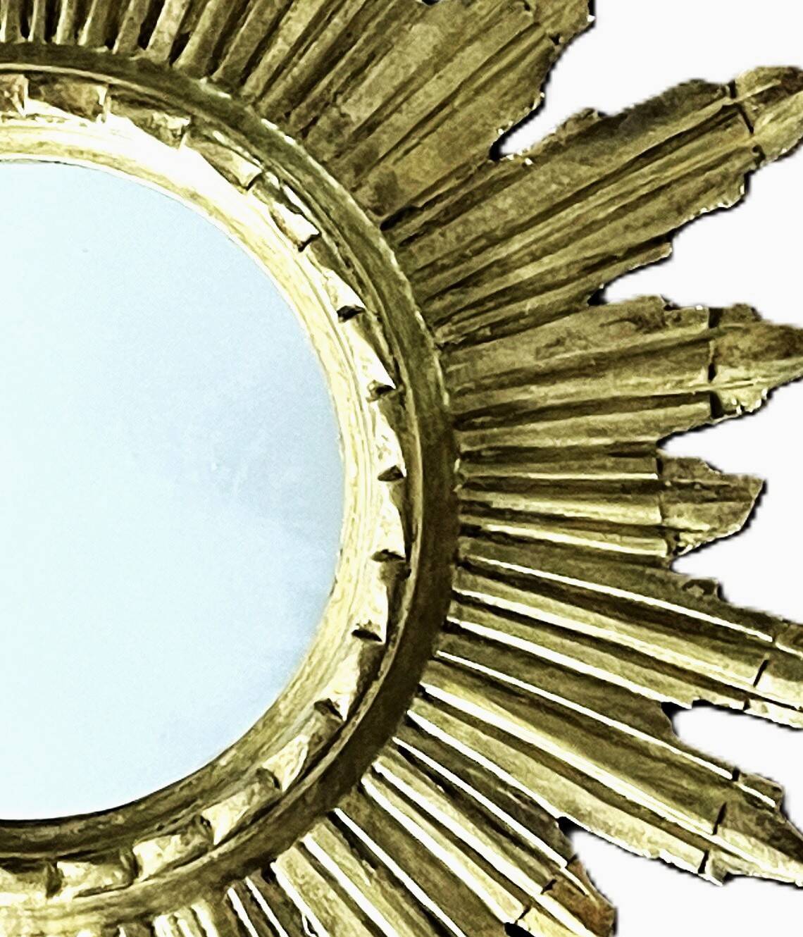 Golden Wooden Sun Mirror | Mid-20th Century - 48 cm