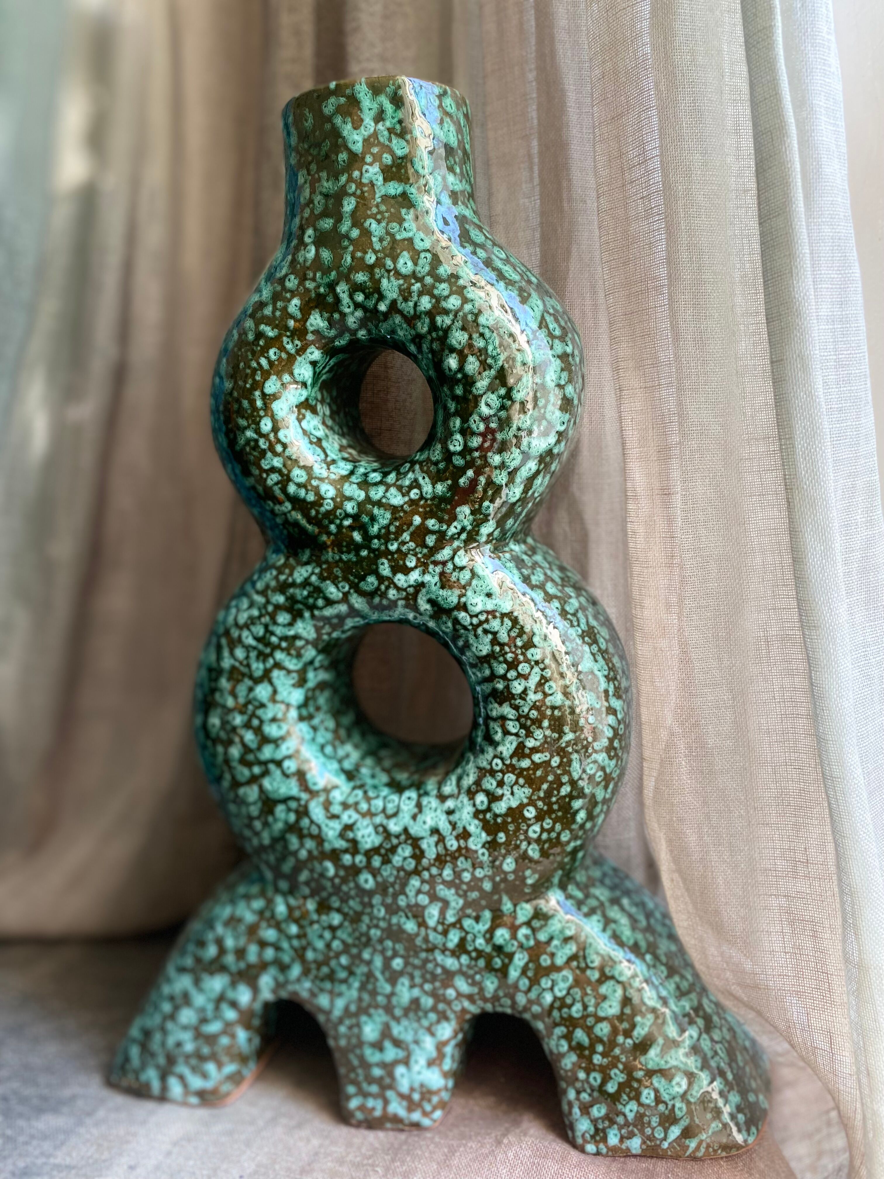 Handmade vase in light green terracotta