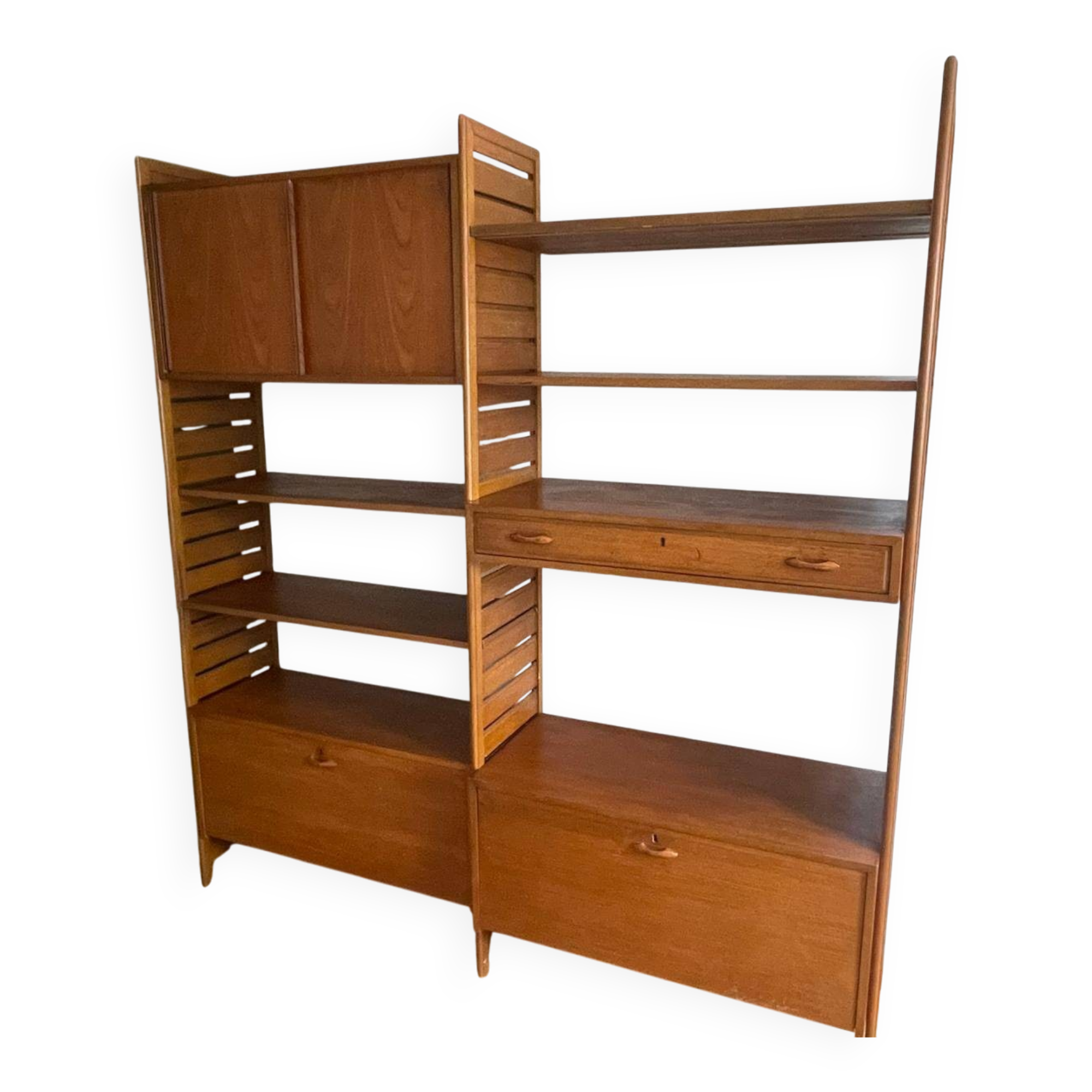 Modular Ladderax shelf in teak, 2 bays, Staples