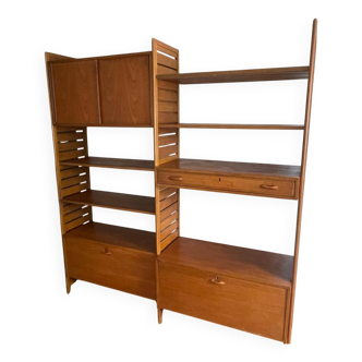 Modular Ladderax shelf in teak, 2 bays, Staples