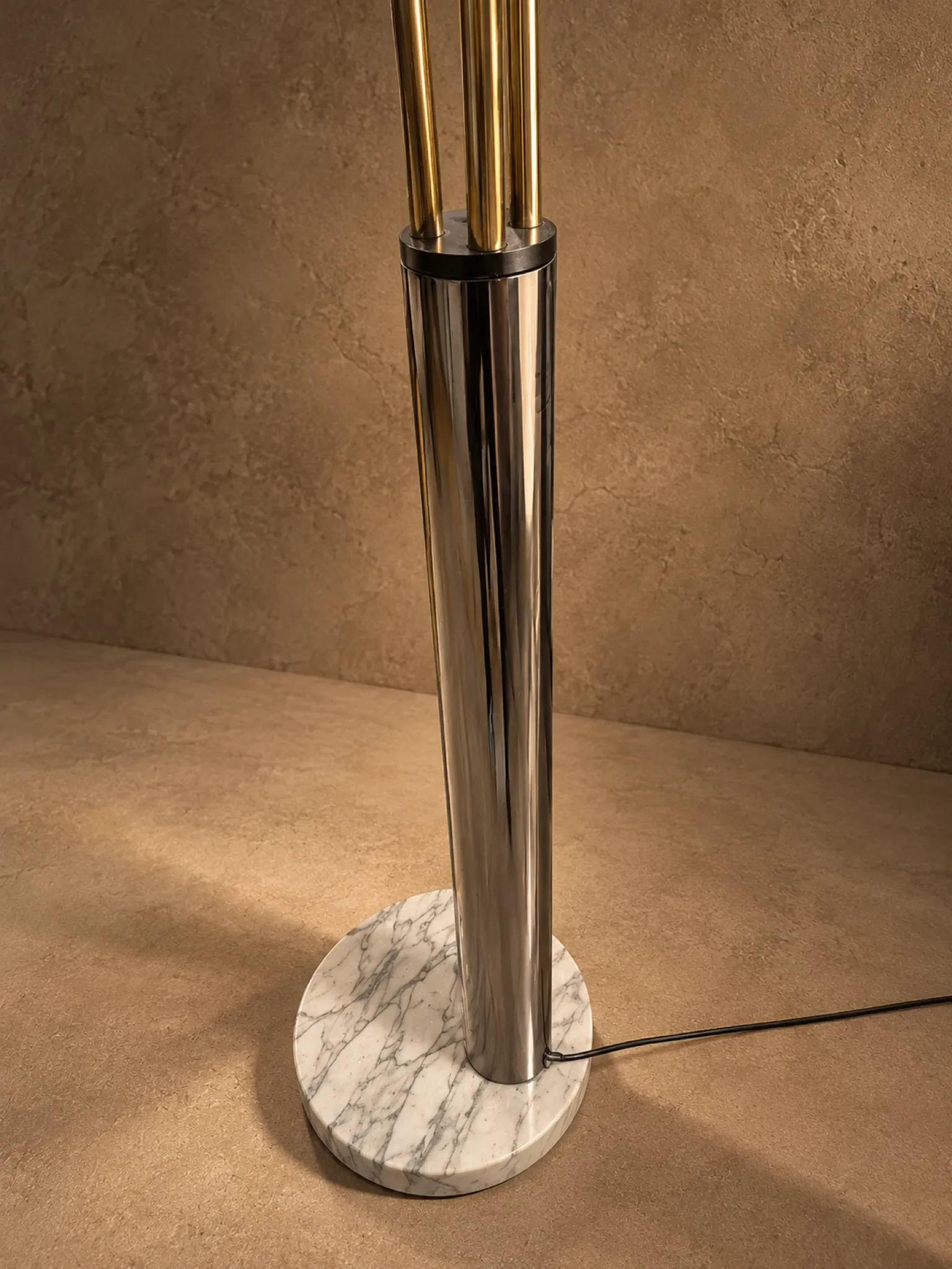 Three-arc floor lamp brass marble Italy circa 1980