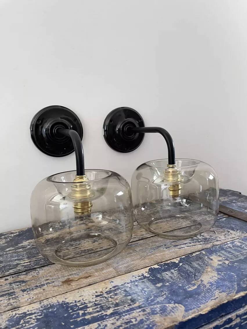 Pair of vintage smoked glass wall lights