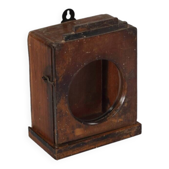 Small old wall display case clock box patina original india