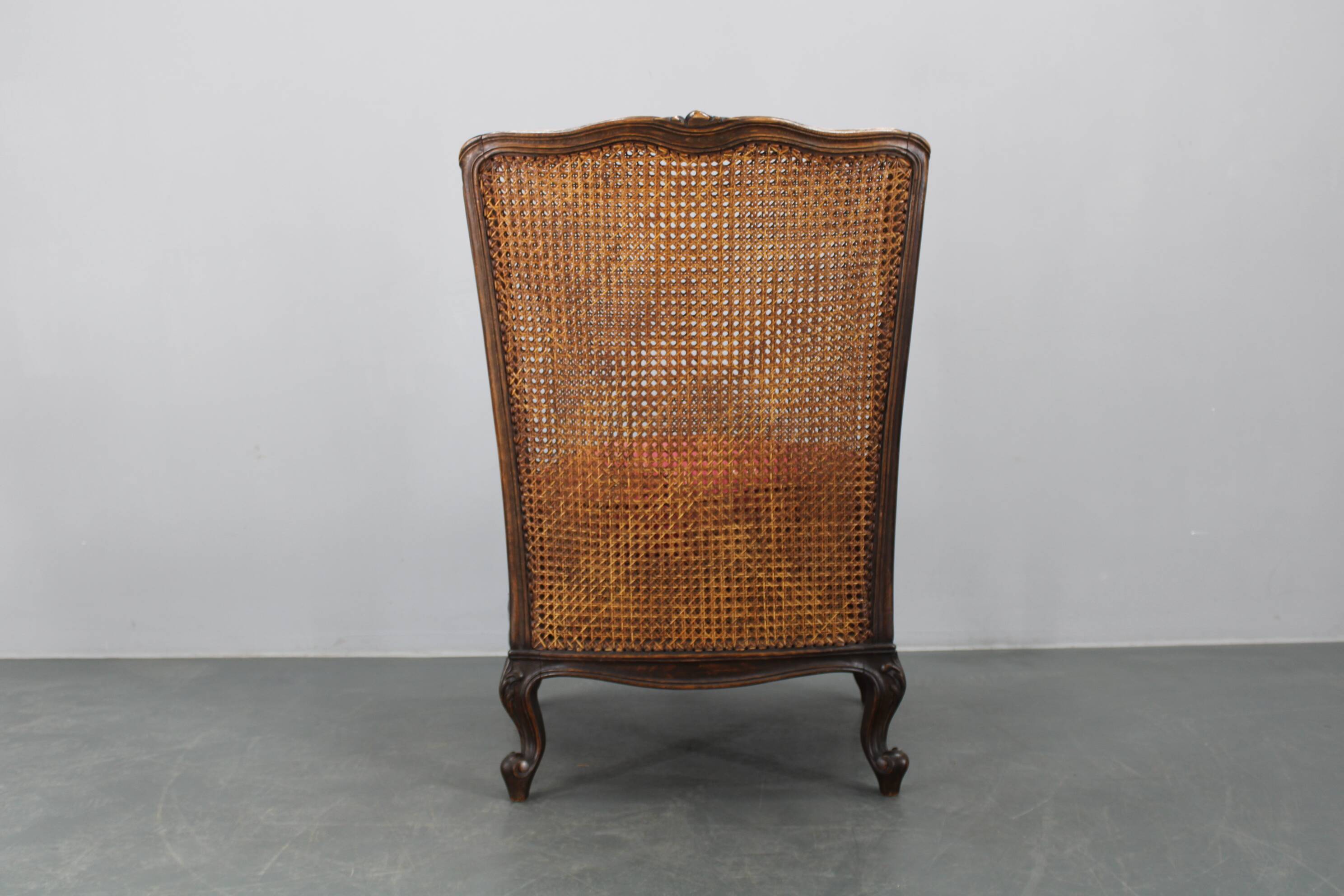 Antique Carved Wing Chair with Cane Sides , Czechoslovakia