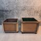 Planter, vintage storage with lightweight wheels, straw, brass and steel, hollywood regency