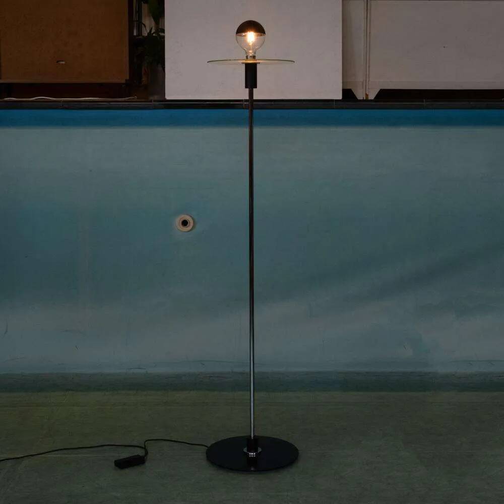 Minimalist chrome glass floor lamp, Bauhaus style floor lamp.