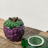 Sweet in Grape Slip or vintage jam maker, green and purple earthenware ceramics