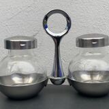 German salt and pepper shaker WMF in metal and glass, 1970