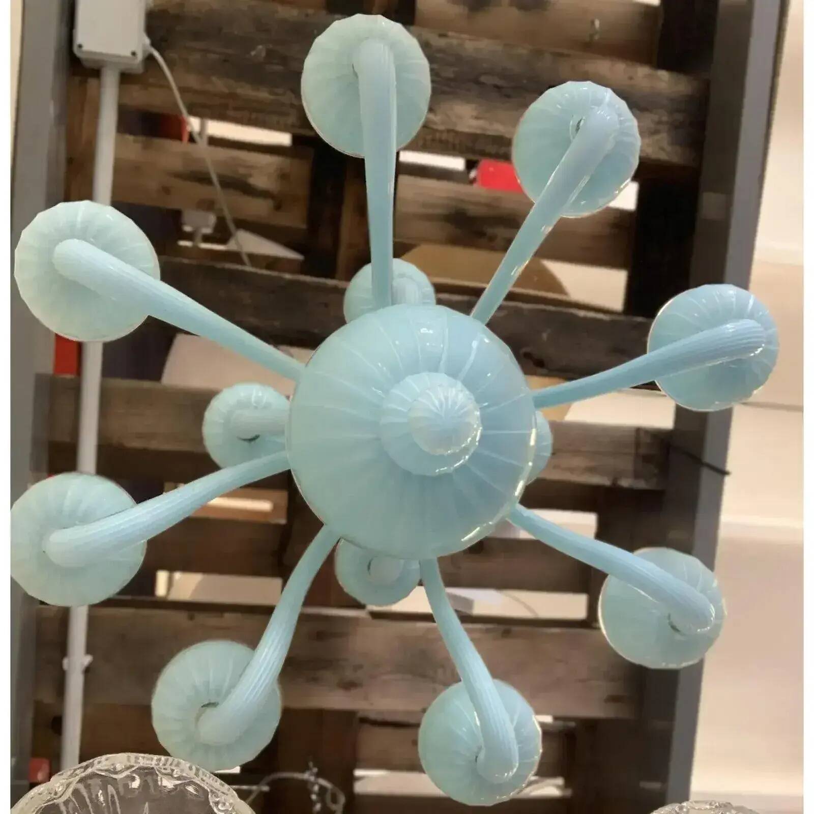 Contemporary Matte Light-Blue Glass Chandelier