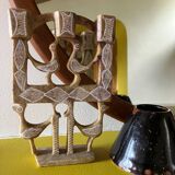 Vintage stone folk art candle holder