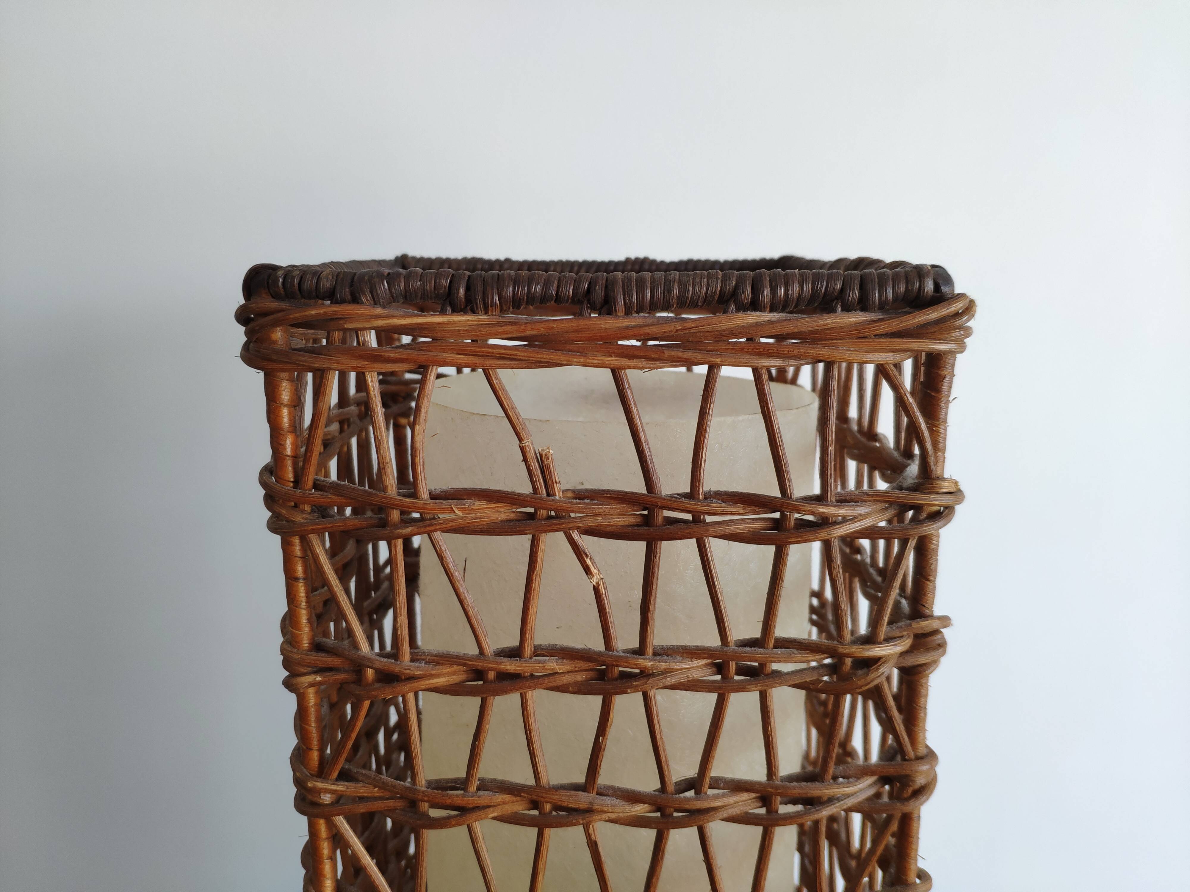 Vintage wicker lamp and exotic wood