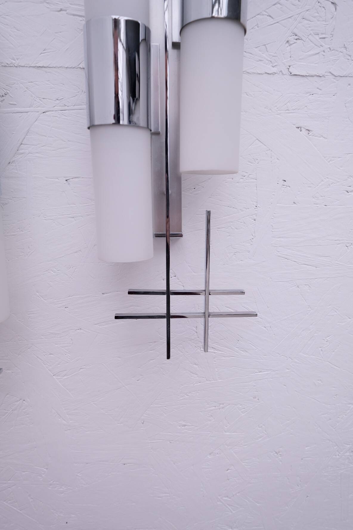 Pair of opaline and chrome wall lights, 1970
