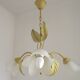 French vintage chandelier with 3 lights in leaf green metal and glass shades 5516