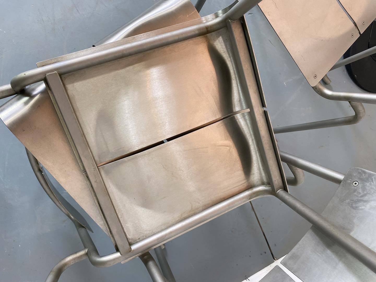 Memphis Architectural Stainless Steel French Dining Chairs, 1980s Set of 4