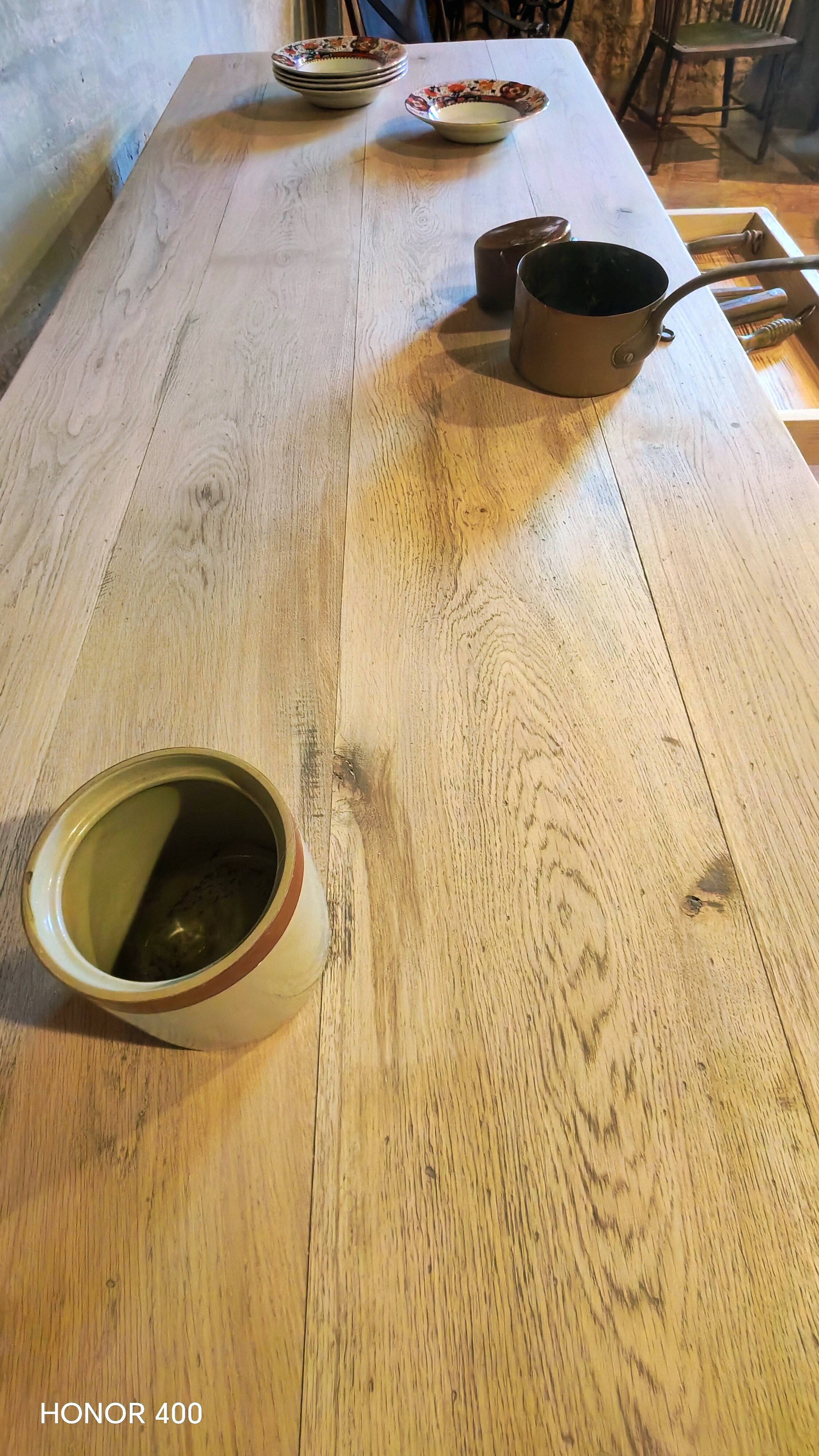 French solid oak farmhouse table 239x89 Raw patinated