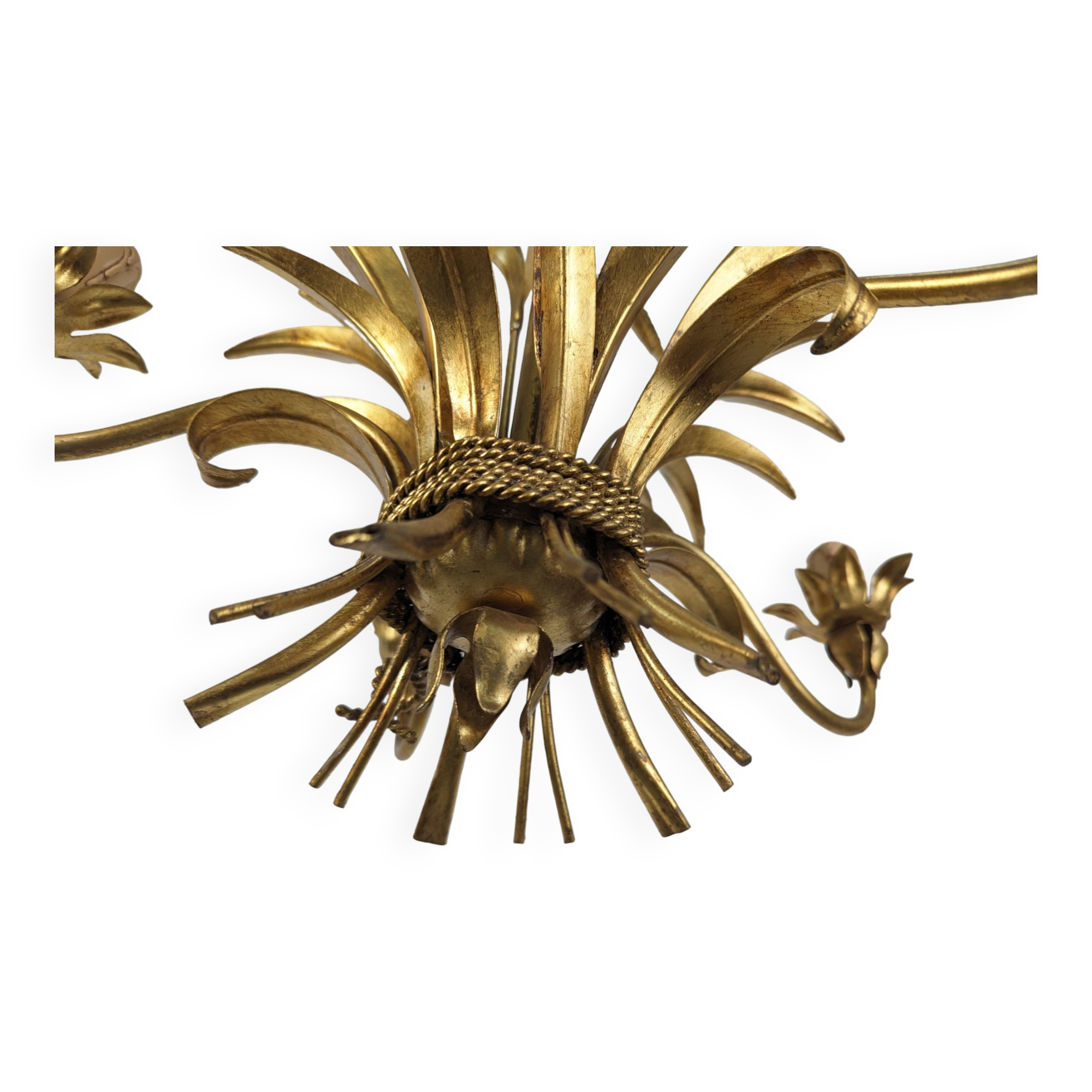 Italian Chandelier Pendant Lamp, Gilt Metal, 1970s