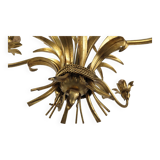 Italian Chandelier Pendant Lamp, Gilt Metal, 1970s