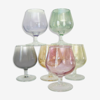 Set of 6 iridescent cognac glasses